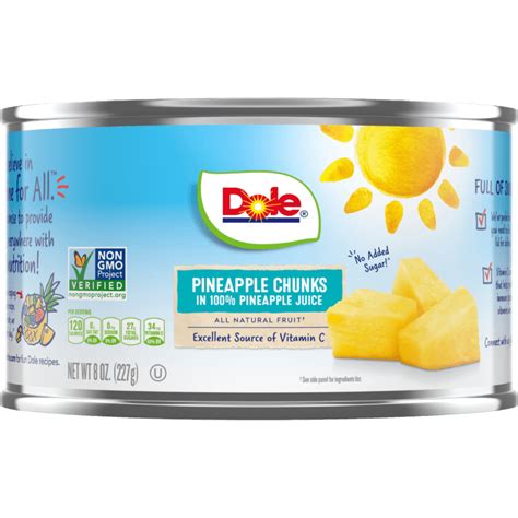 Canned Pineapple Chunks in 100% Pineapple Juice 8oz - Dole® Sunshine