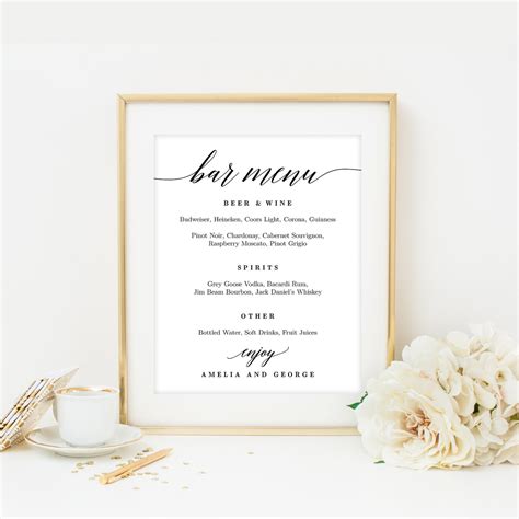 Wedding Bar Menu Sign Printable Bar Sign Bar Menu Editable | Etsy