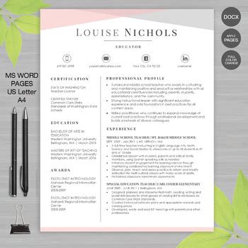 TEACHER RESUME Template For MS Word and Pages | + Educator Resume Writing Guide