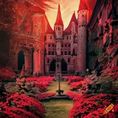 Red gothic castle garden