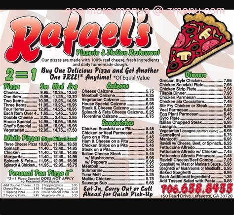 Online Menu of Rafaels Pizzeria & Italian Restaurant Restaurant, Lafayette, Tennessee, 30728 - Zmenu