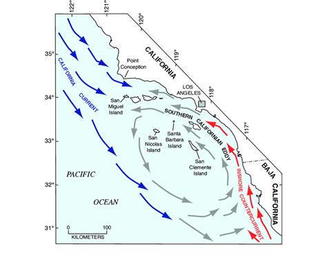 Map of southern California showing contrasting cold (California ...