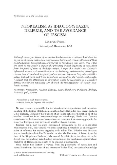 (PDF) Neorealism as Ideology: Bazin, Deleuze, and the Avoidance of ...