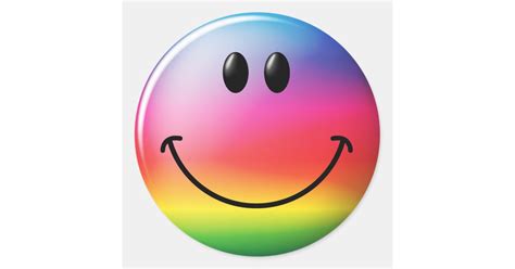 Rainbow Smiley Face Classic Round Sticker | Zazzle