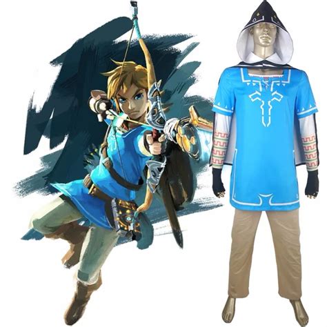 Men The Legend of Zelda Breath of the Wild Link Blue Outfit Halloween Comic con Cosplay Costume ...