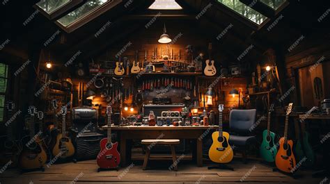 Premium AI Image | Wide Shot of Wooden Garage Interior