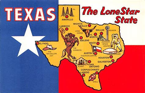 Texas Lone Star State - Map Postcard (A378)