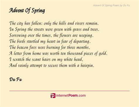 Advent Of Spring Poem by Du Fu