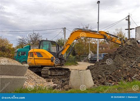 Excavator Digging Dirt stock image. Image of sewer, fall - 263548361