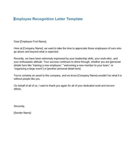 Employee Recognition Letter - Construction Documents And Templates