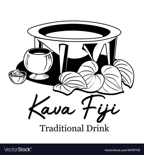 Kava drink with bowl and leaf Royalty Free Vector Image