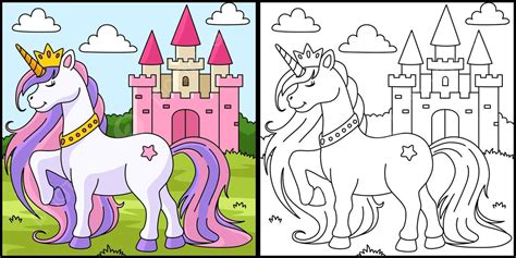 Dibujo De Unicornio Princesa Para Colorear Imagen Mágica Coloreada Castillo Vector PNG ,dibujos ...