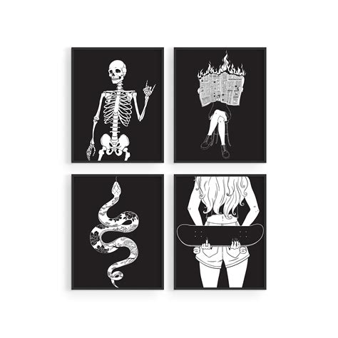 Buy HAUS AND HUES Edgy Black and White Art Prints - Set of 4 Black and White Pictures for Wall ...
