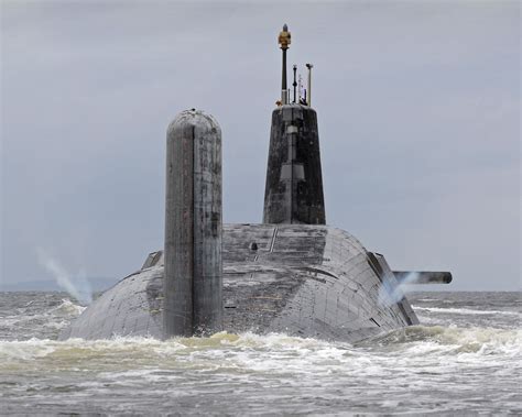 HMS Vanguard "vents off" as she leaves HMNB Clyde in Scotland. : submarines