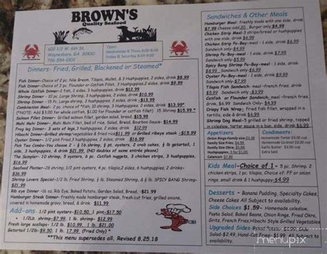 Menu of Brown's Quality Seafood in Waynesboro, GA 30830