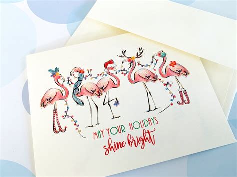 Flamingo Christmas Cards Holiday Card Funny Christmas Card - Etsy