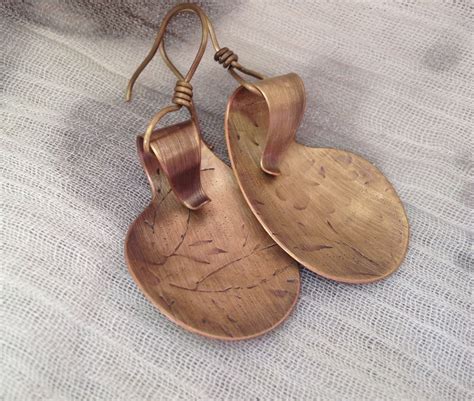 Antique brass earrings simple hammered teardrop earrings