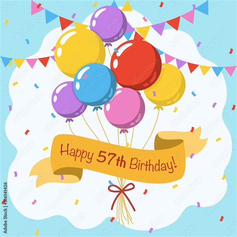 Happy 57th birthday, colorful vector illustration greeting card with ...