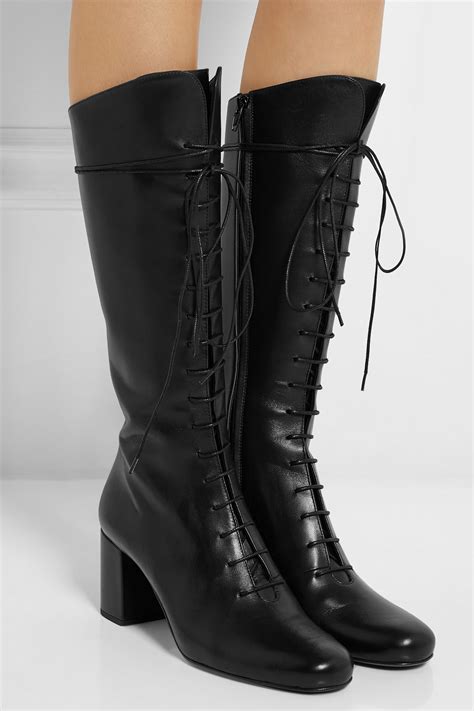 Lyst - Saint Laurent Lace-Up Leather Knee Boots in Black