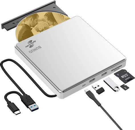 LightScribe External CD DVD Drive, USB 3.0 & Type-C Portable CD/DVD +/-RW Drive Burner with SD ...