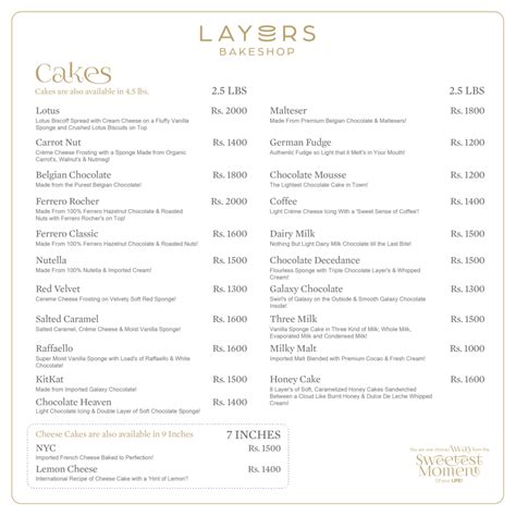 Layers Bakery DHA Menu Prices Contact Number Location Address Cakes