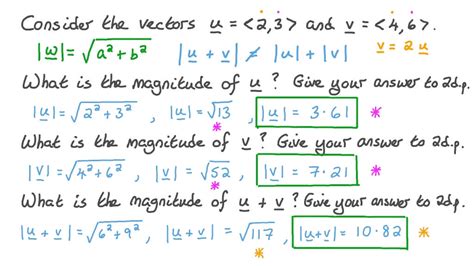 Question Video: Finding the Magnitude of Two Vectors and Their Sum | Nagwa