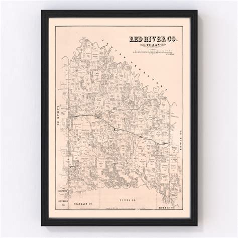 Vintage Map of Red River County, Texas 1879 by Ted's Vintage Art