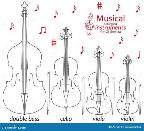 Set Of Line Icons. Musical Stringed Instruments For Orchestra. Info Graphic Elements. Simple ...