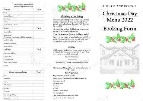 Menu at The Fox and Hounds pub & bar, Shawbury