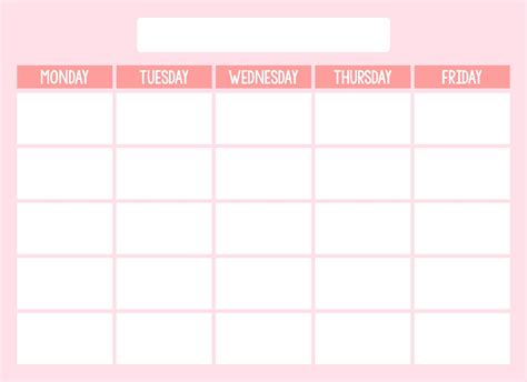 Monday To Friday Printable Calendar