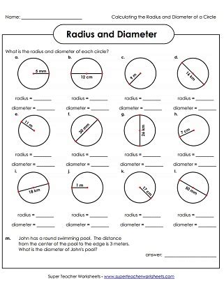 Radius & Diameter Worksheets, Circumference & Area Worksheets