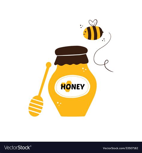 Cute cartoon honey jar with flying bee Royalty Free Vector