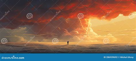 Storm Red and Yellow Clouds Over a Field Stock Illustration ...