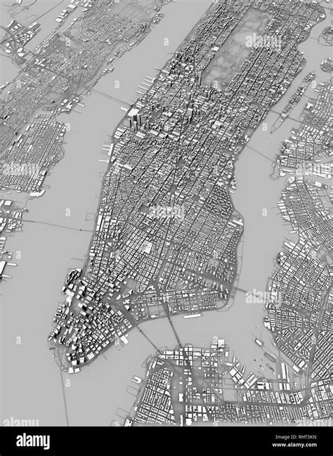 Satellite view of New York city, map, 3d buildings, 3d rendering. Streets and skyscraper of ...