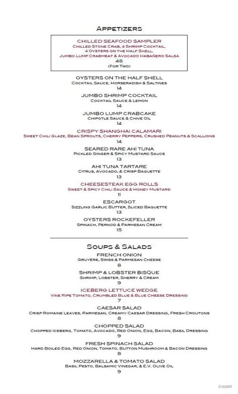 Sullivan's Steakhouse Menu - Urbanspoon/Zomato