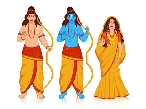 Hindu Mythology Lord Rama with His Wife Sita and Brother Laxman Giving Blessings Together in ...