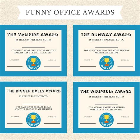 Funny Office Coworker Awards, Funny Employee Award Printable Bundle, Funny Work Award, Fun ...