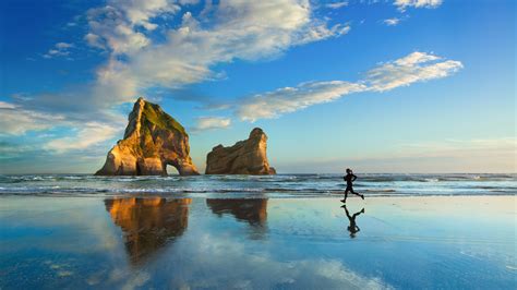 beach, Running, Women, Clouds, Rock, Rock formation, Sky Wallpapers HD ...