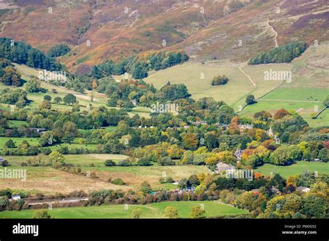 Edale village and the path leading to Ringing Roger and Kinder Scout ...