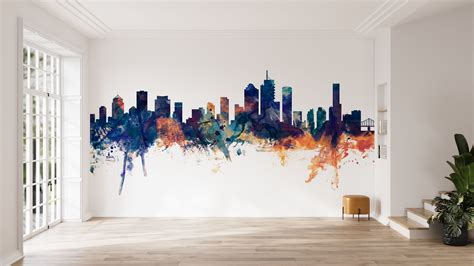 Brisbane Australia Skyline Blue & Bronze wallpaper mural 100% PVC-free ...