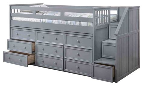 Marlena Grey Twin Storage Low Loft Bed with Stairs - Transitional ...