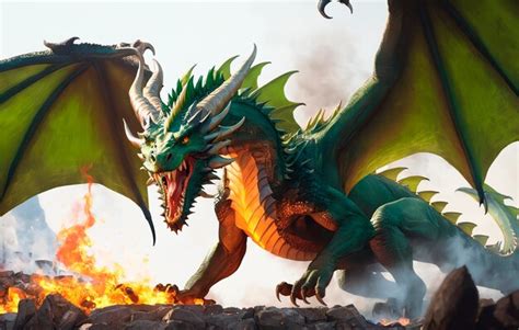 Premium AI Image | Green Dragon on Fire