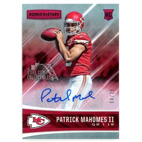 Patrick Mahomes 2017 Panini Rookies & Stars Autograph Rookie Card 4/25 ...