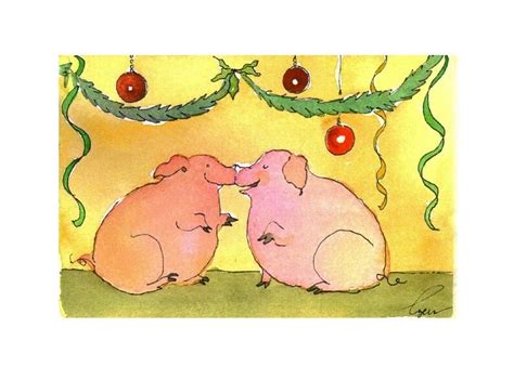 Pig Christmas Card Pig Art Pigs Christmas Greeting Card Pig Christmas Watercolor Card Print ...