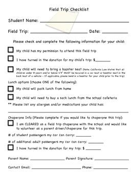 Field Trip Checklist by Works of Heart | Teachers Pay Teachers