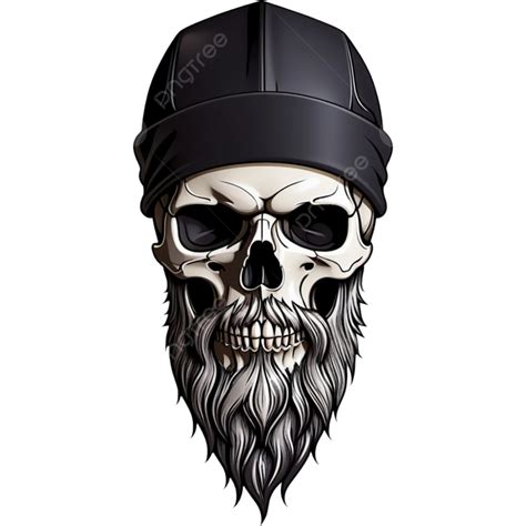 Realistic Human Skull With Beard Shirt Design, Illustration, Element, Skull PNG Transparent ...