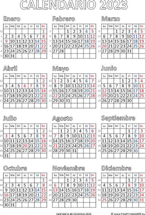 Calendario de Colombia 2023 | Imprimir el PDF Gratis