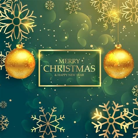 Free Vector | Green christmas background with golden snowflakes