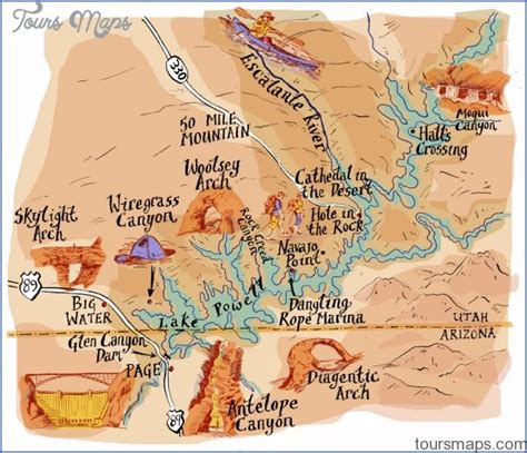 GLEN CANYON NATIONAL RECREATION AREA MAP UTAH - ToursMaps.com