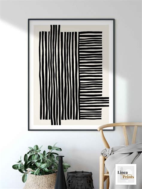 Black Vertical Horizontal Line Art, Printable Wall Art, Woodblock Print, Geometric Modern ...